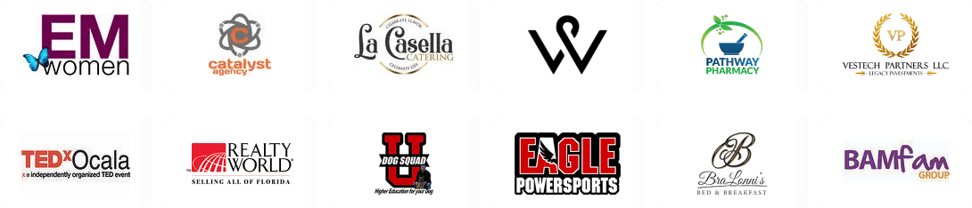 voxdirect-client-logos-em-women-catalyst-agency-la-caselle-catering-wendystore-pathway-pharmacy-vestech-ted-ocala-Reality-World-Selling-Florida-dog-squad-Eagle-Powersports-BraLonnis-Bed-and-Breakfast-BamFam-Group